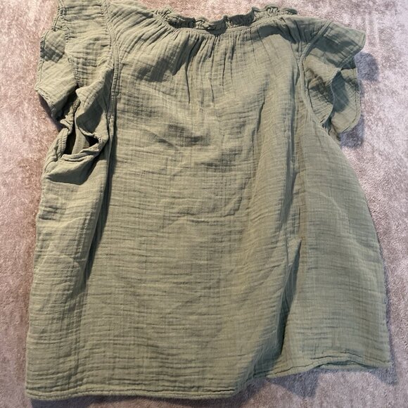 Old Navy Blouse Womens XL Olive Green Textured Cap Short Sleeve Split Neck Shirt - Picture 3 of 6